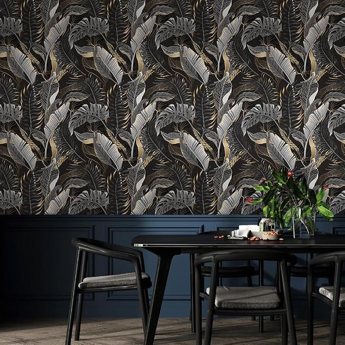 MuralPeel Modern Black Gold Tropical Plant Leaf Dark/Grey Peel and Stick Wallpaper Self Adhesive Removable Easy Peel Off Contact Stick on Wall Paper for Bedroom Renter - Image 6