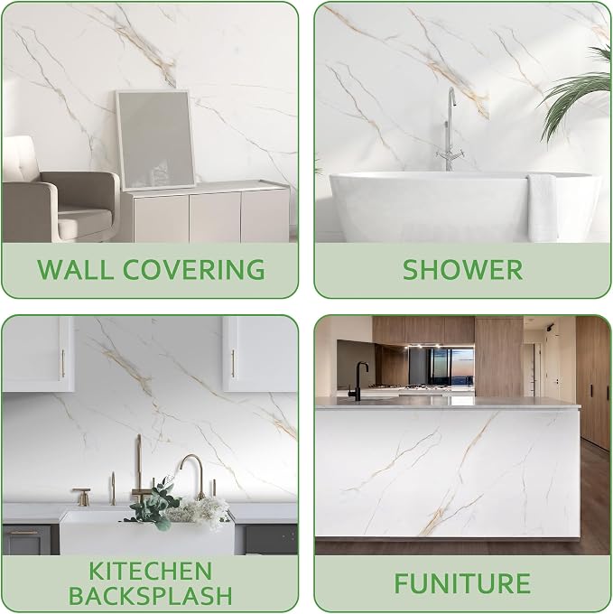 Marble Peel and Stick Waterproof Wall Paneling, 118" x 47" Statuario Gold Matte Finish Self-Adhesive Backsplash Tile Vinyl Wall Panel for Kitchen Bathroom Wall Decor, Covers 38.75 Sq. Ft. - Image 6