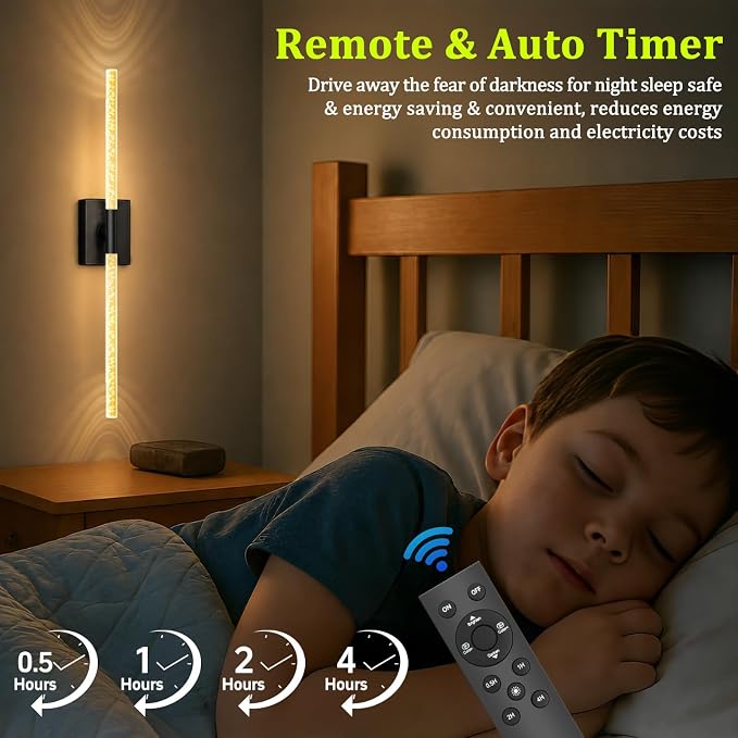 iThird Battery Operated Wall Sconces Set of 2, 10000mAh, Black Bubble | wireless crystal wall lights rechargeable with Remote & 360° Rotate, 31.5" Wall Lamp for Bedroom Living Room Mirror - Image 5