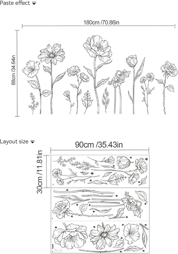 3 Sheets Wall Stickers DIY Boho Flower Wall Decal Removable Waterproof Wall Art Decor for Bedroom Living Room Offices Home Decoration (Black Flower) - Image 3