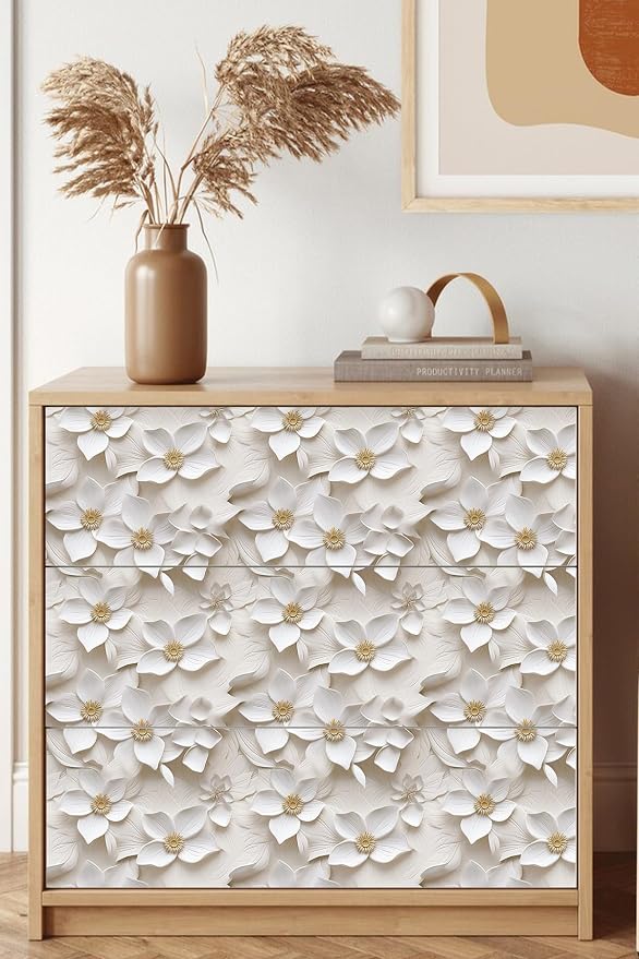 Peel and Stick Wallpaper Cream White Floral Feature | Cream floral wallpaper with raised 3D flower texture for elegant accent walls, bedrooms and modern home decoration. - Image 4