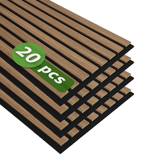 Art3d 20-Pack 12" x 24" Soundproof Wood Slat Panels, 40 sq.ft Acoustic Wall Panels, 3D Wall Panels with Wood Slat Design, Decorative Wood Wall Panel for Accent Walls-Deep Walnut by Art3d