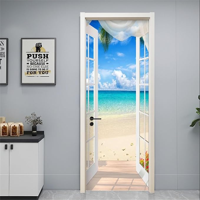 artfanke 3D Door Sticker Peel and Stick 30.3"x78.7"- Self-Adhesive Door Murals Poster Wallpaper - Seascape Wall Decals for Home Decor (2 Sheets/Set) - Image 4