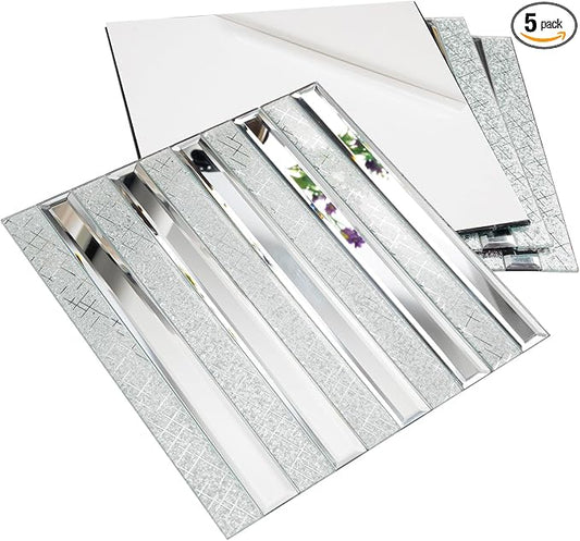 Lovdeco Peel and Stick Mirror Strip Tile, 1.2 x 12 Inches Mirror Tiles for Kitchen Backsplash and Bathroom Wall (5 Pieces, 5 SQ.FT.) by Lovdeco