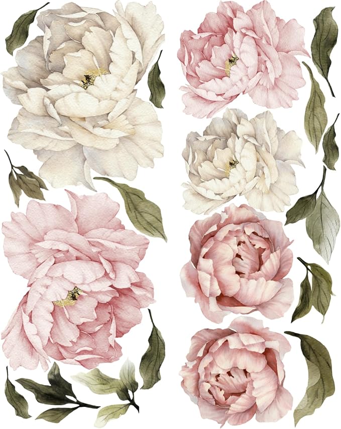 Floral Peonies Wall Decal, Peony Bouquet Flowers Removable Peel and Stick Wall Sticker by MURWALL