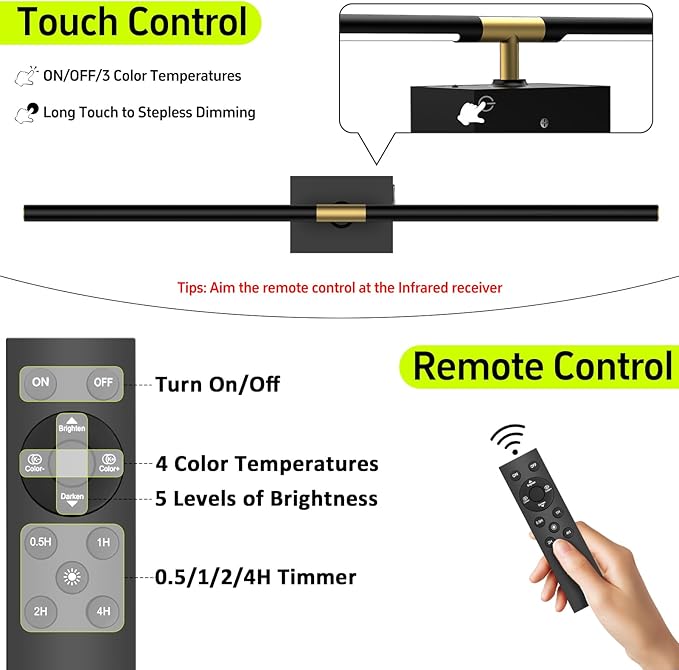 iThird Battery Operated Wall Sconces Set of 2, 10000mAh, Black | Detachable rechargeable battery, 31.5" wireless lighting for TV wall mirror bedroom or living room decor - Image 6