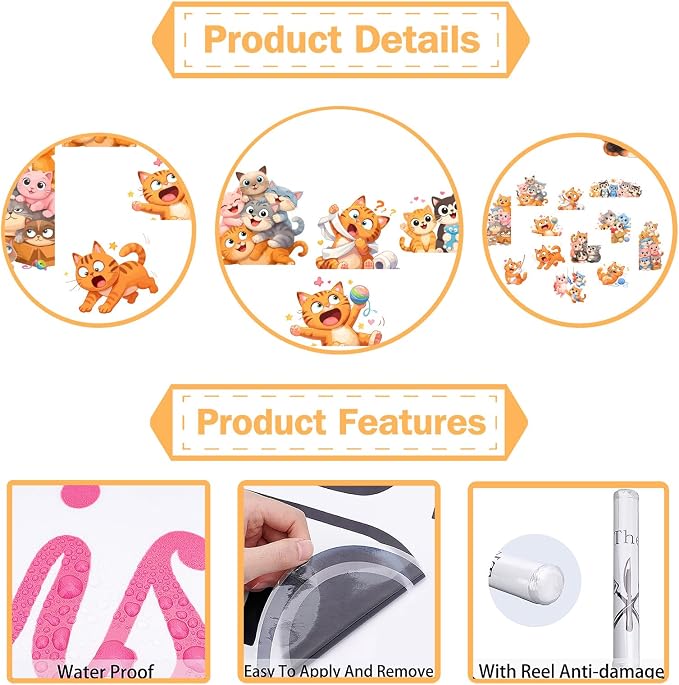 PLIGREAT 21 Pcs Cartoon Cat Wall Stickers, Cute Animal Wall Decals for Door Peel and Stick Vinyl Cats Switch Stickers for Nursery Bedroom Living Room Bathroom Home Door Corner Decor - Image 6