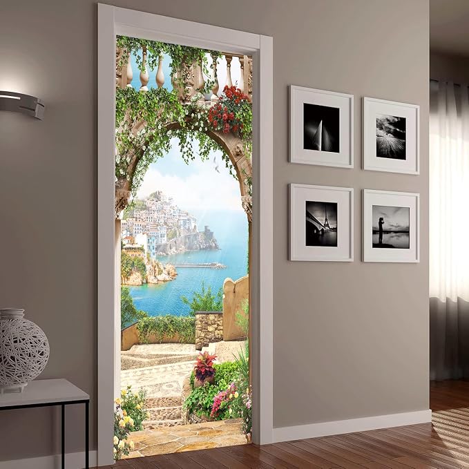 artfanke 3D Door Sticker Peel and Stick 33.5"x84.6" - Sea View Door Decal Wall Murals Wallpaper Waterproof for Home Decor (2 Sheets/Set) - Image 5