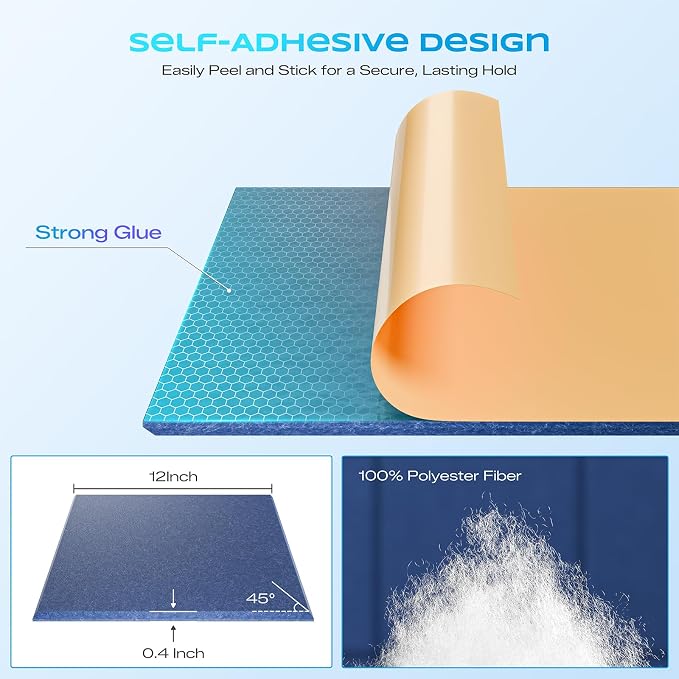 12 Pack Self-Adhesive Acoustic Panels, 12" X 12" X 0.4" High-Density Sound Proof Foam Panels for Walls, Soundproof Wall Panels for Home & Office (Sky Blue) - Image 2