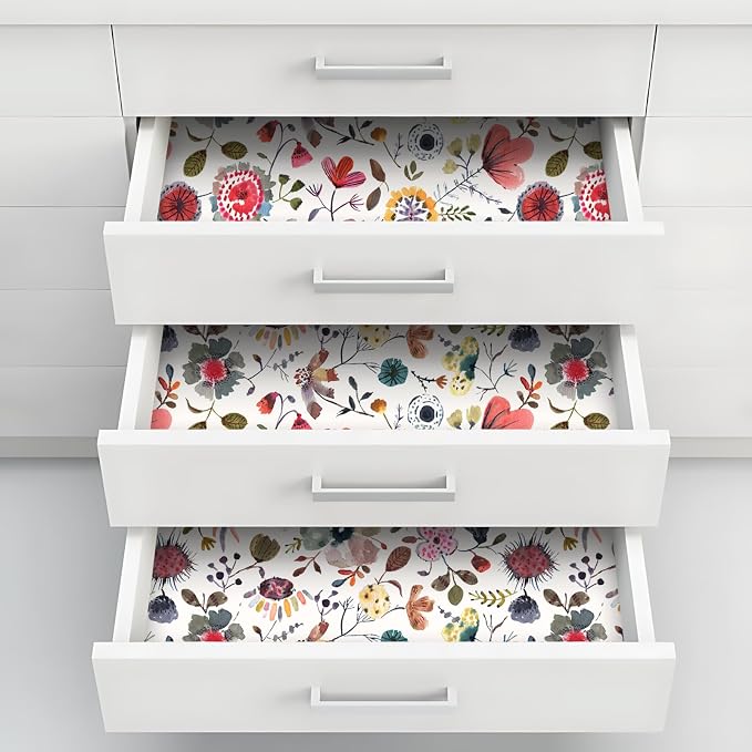 Wallpaper Peel and Stick Floral Wall Paper Removable Waterproof White/Green/Red Contact Paper for Bedroom, Bathroom, Home Wall 17.3" x 118" - Image 5