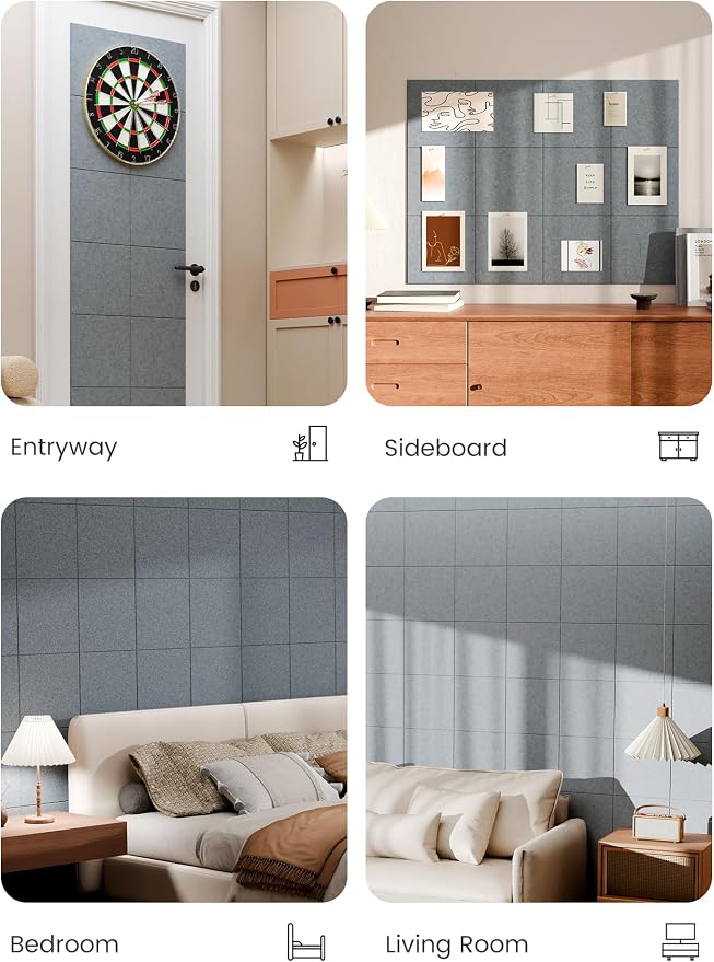 Bumusty 48"x 36" Large Felt Bulletin Board Tiles, Blue Gray | 12-Pack Cork Board Alternative, Wall Decor, 30 Pushpins, 60 Adhesive Tabs, Vision Board, Office, Classroom, Home, Dorm - Image 6