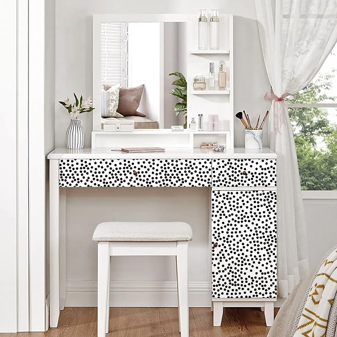 Black and White Polka-Dot Contact Paper Self-Adhesive Contact Paper Moire Dot Peel and Stick Wallpaper Decorative Spots for Walls Nurseryls A Set of 17.3"x1200" - Image 6