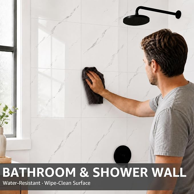 WADILE 20PC Peel and Stick Waterproof Wall Panels 11.8 x 11.8 White | Marble look, Self adhesive, PVC Panels, Lightweight Foam Wall Panels, Bathroom, Kitchen, Not Real Tile - Image 6