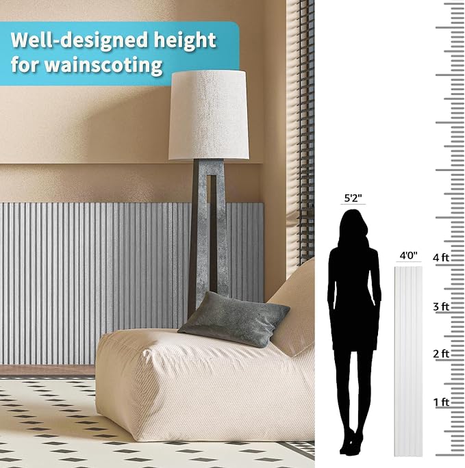 Art3d 48 x 6 in WPC Wood Slat Wall Panels, 3D Wall Accents, 16-Pack, White | Real Wood Grain, Durable, Water Resistant, Wear-Resistant, No Emission, Eco-Friendly, Easy to Care, for Living Room, Bedroom - Image 6