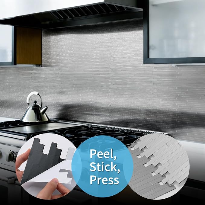 Art3d 10-Pack Metal Peel and Stick Backsplash Tile, Silver Parallel | 12" x 12", Stainless Steel, Self Adhesive, Anti-Corrosion, Waterproof, Lightweight, Ideal for Kitchens, Bathrooms - Image 7