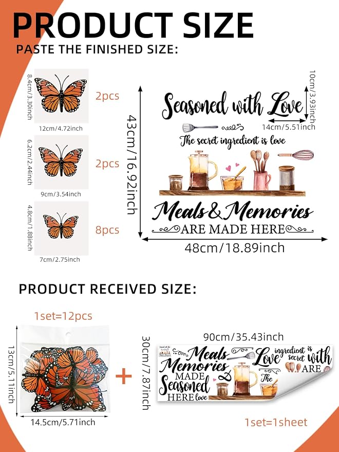 3D Butterfly Coffee Bar Wall Stickers Decal - DIY Kitchen Quotes Love Decor Peel & Stick Removable Wall Art Decoration Vinyl for Dining Room Kitchen Decor,43 cm x 48 cm - Image 2