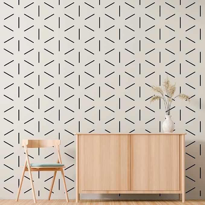 Hexagon Black Wall Decals with a Template, Modern Geometric Décor | 360 matte black vinyl lines with guide for a crisp geometric look. Peel and stick for bedroom, bathroom, living room, office. - Image 4