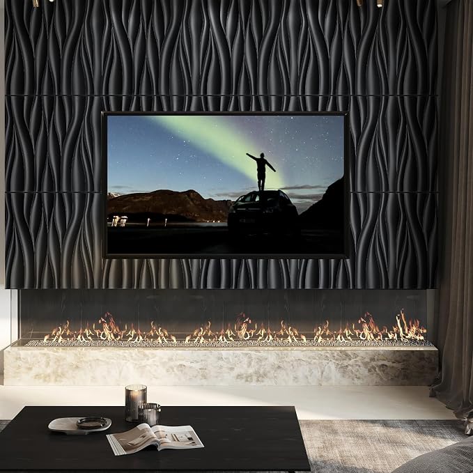 STICKGOO Black 3D Wall Panels, Wave Design, 19.7''x19.7'' | Accent Wall Panels for Interior Wall Decor, Living Room, Bedroom, Office, Pack of 12 - Image 2