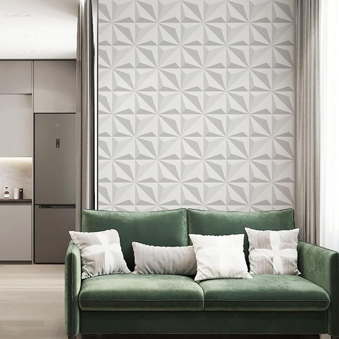 Peel and Stick Wallpaper Gray White Geometric Diamond Feature | Modern abstract geometric wallpaper with textured 3D pattern for accent walls, bedrooms, living rooms and home decor. - Image 5