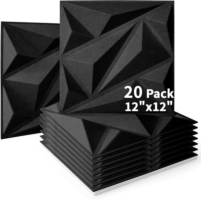 Art3dwallpanels 20 Pack Acoustic Panels, Black, 12 X 12 Inch | Soundproof Wall Panels, Acoustic Sound Dampening, 3D Sound Absorbing, for Living Room Bedroom, Retardant Formaldehyde Free by Art3dwallpanels