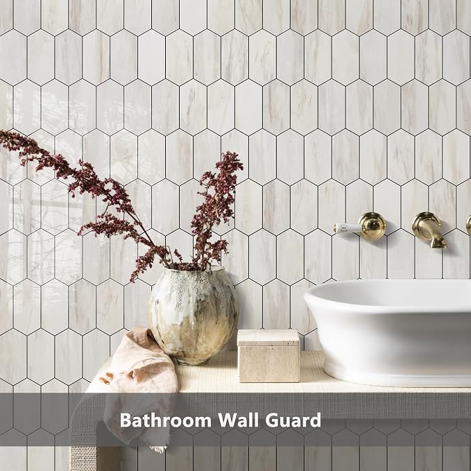 Vamos Tile Long Hexagon Peel and Stick Backsplash Tile - 10 Sheets Stick on Backsplash for Kitchen and Bathroom 12.4 x 12 Inch Glossy Wood Grain PVC Self Adhesive Mosaic Wall Tiles - Image 4