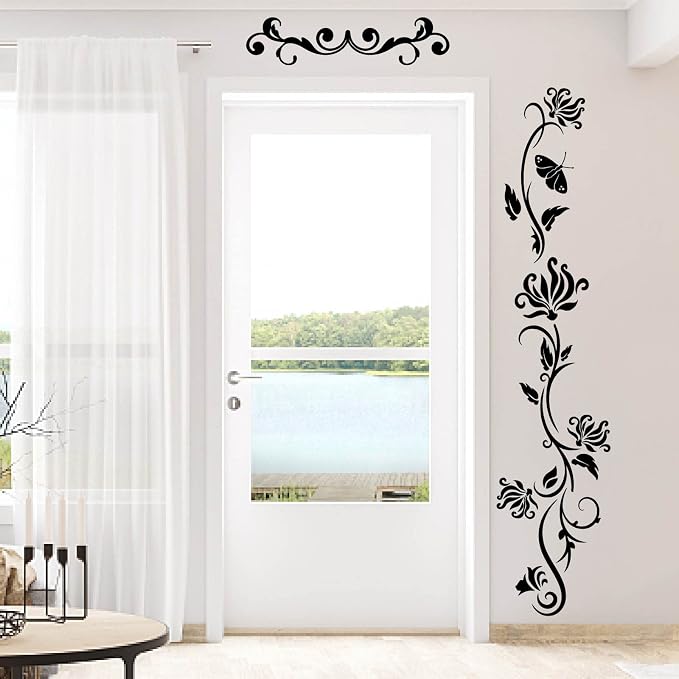 PLIGREAT Black Flowers Vines Wall Stickers, Butterfly Wall Decals, Removable Vinyl Walls Sticker for Nursery Bedroom Living Room Walls Decorations Home Indoor Art Decor Window Decor (Pack of 3) - Image 3