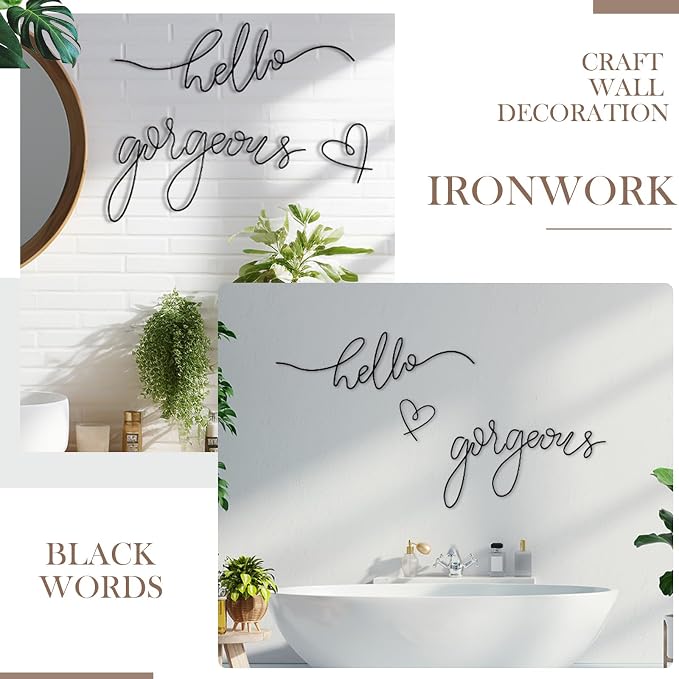 Hicarer Metal Hello Gorgeous Wall Art Minimalist Wall Decor,Black,Classic | for Bedroom Bathroom Living Room Dressing Room Salon Vanity Office Home Decoration, Easy to Install - Image 4