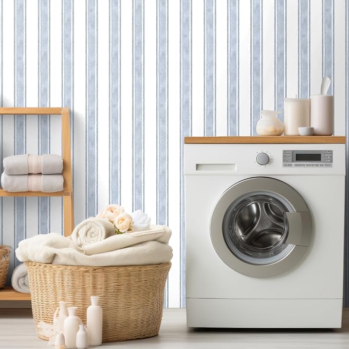 Affrolling Striped Peel and Stick Wallpaper 15.75"x118.11",Light Blue | Watercolor Self Adhesive Contact Paper, Removable for Bedroom Cabinet Furniture, Cute Decor for Nursery Craft Room DIY - Image 7