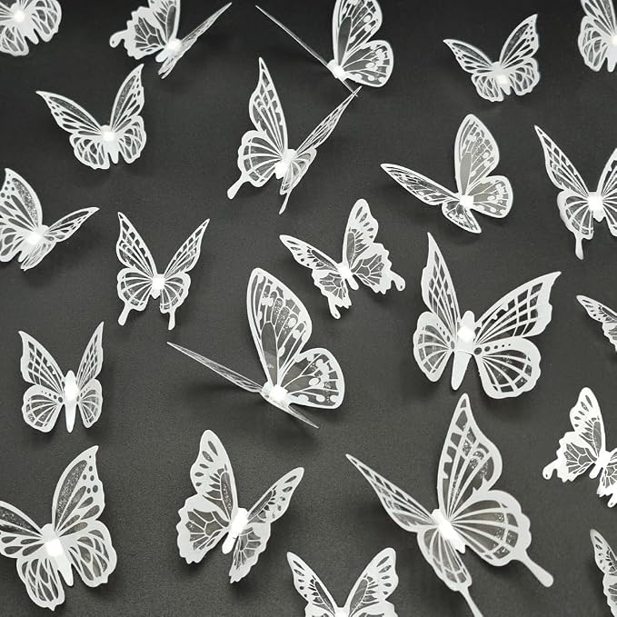 White Butterfly Wall Decals - 72 pcs 3D Butterflies Removable Mural Wall Stickers for Home Room Bedroom Decoration by eoorau