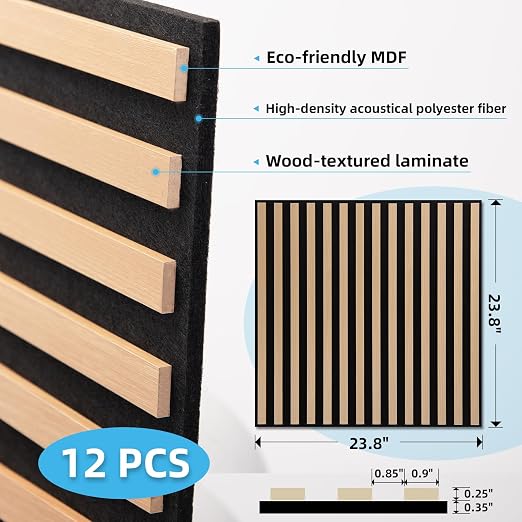 Art3d 12-Pack Acoustic Slat Panel & Ceiling Tile, 2 x 2 ft, Natural Oak | Crack-Resistant, Scratch-Resistant, Eco-Friendly, Durable, Grid Compatible, Ideal for Living Room, Bedroom & Home DIY Upgrade - Image 6