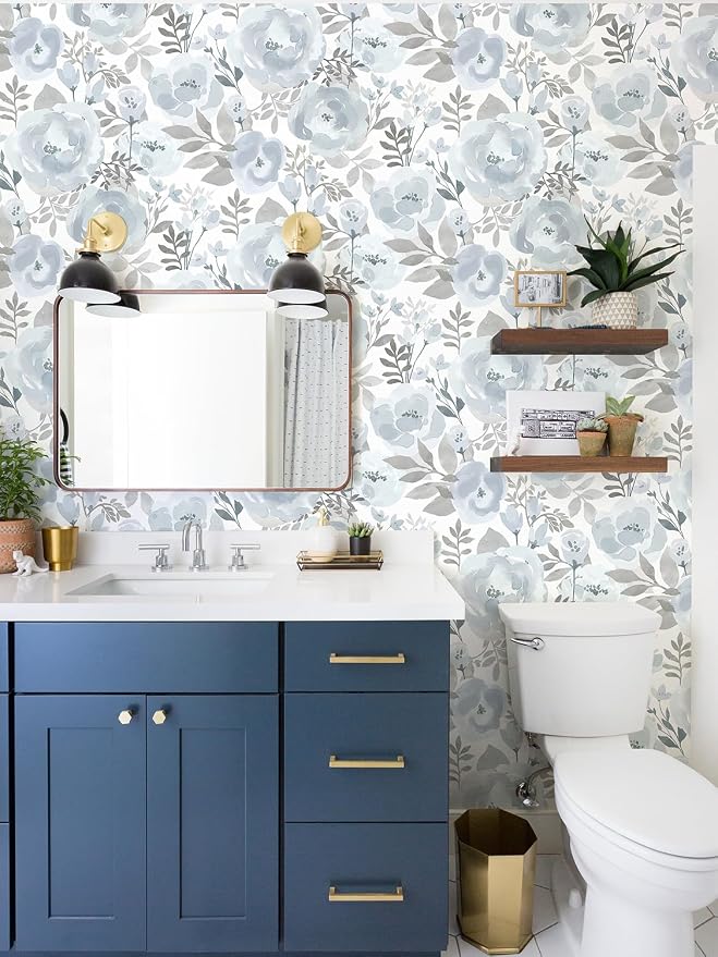 Orainege Peel and Stick Wallpaper Peony Floral Wallpaper | 17.3inx118.1in Self Adhesive Contact Paper Removable Decorative Wallpapers for Bedroom Laundry Nursery Room Decor Vinyl,Blue - Image 9