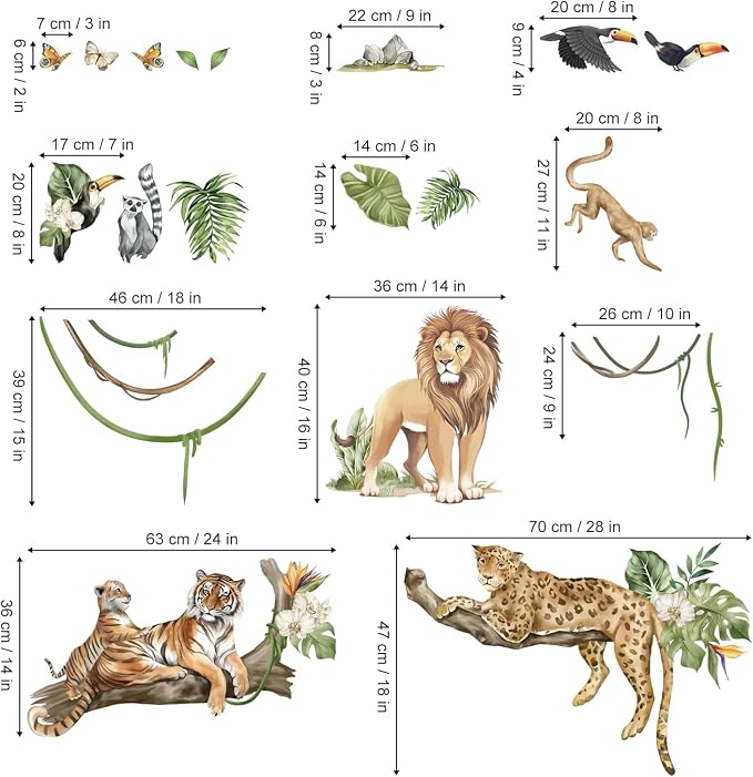 decalmile XL Jungle Animals Tree Branch Safari Lion Wall Decals Stickers - Image 4