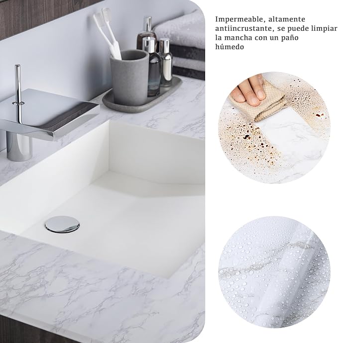 Marble Contact Paper White Peel and Stick Wallpaper for Kitchen Countertop | 15.7" x 472.4" Gray Granite Self Adhesive Removable Vinyl Roll Wall Paper for Kitchen Backsplash Cabinets and Drawer - Image 3