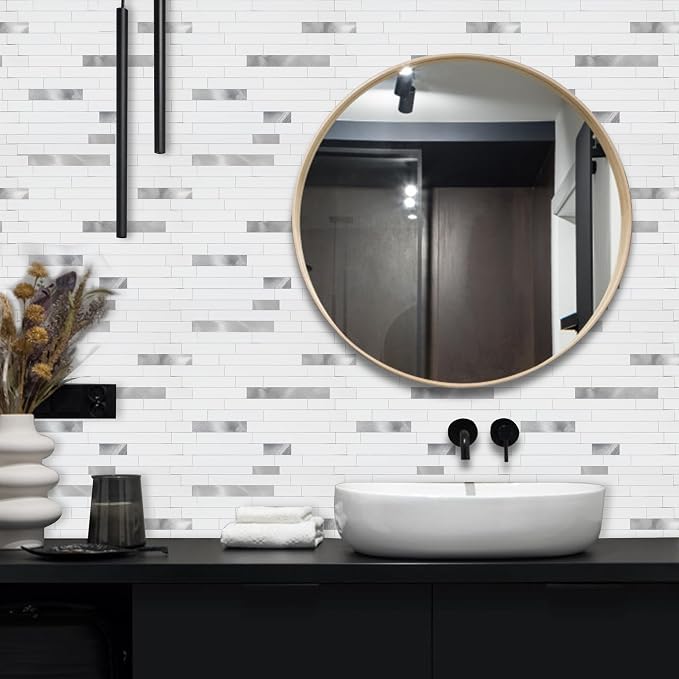 Yipscazo Peel and Stick Stone Metal Backsplash, Stick on Tiles for Backsplash Kitchen (1 Pack, Pure White) - Image 4