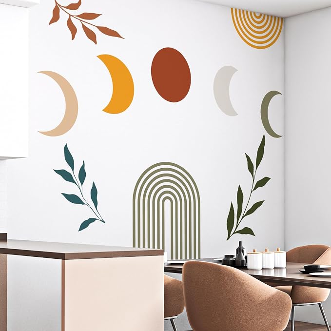 Boho Mid-Century Sun and Moon Wall Decals Peel and Stick, Large Arch Vinyl Wall Stickers, Removable Leaves Home Decor Art for Bedroom Living Room Classroom Office - Image 7