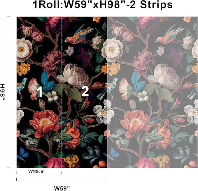 Zeeko Vintage Black Floral Peel and Stick Wallpaper Mural, 98" x 59" | Large Flower Art Deco Wall Murals, Ideal for Bedroom TV Background Wall Paintings, Home Decor - Image 7