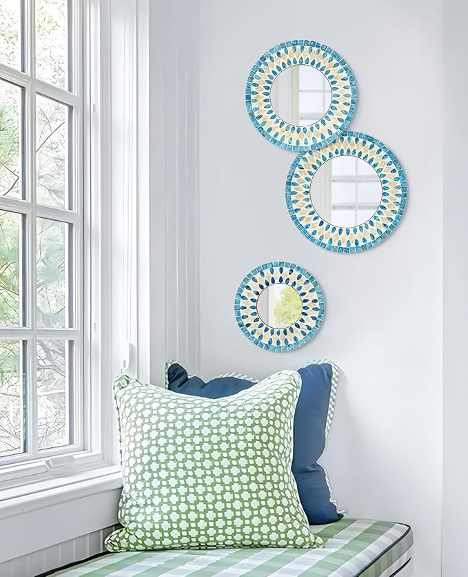 Handmade Mother of Pearl Mirror for Seasonal Holiday Wall Decor Blue - Image 9