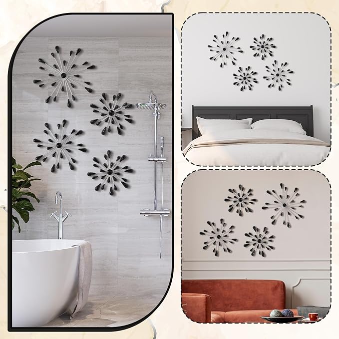 Hicarer 4 Pcs Starburst Wall Decor, Metal Wall Art, Black Diamond - Image 4