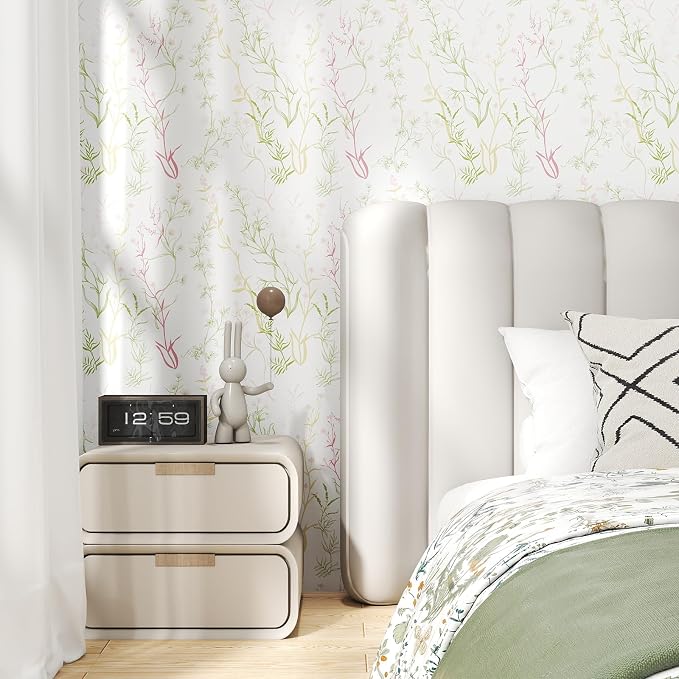 Timeet Floral Wallpaper Peel and Stick Botanical Wildflower Self Adhesive Wall Paper Removable Plant Vine Contact Paper for Living Room Bedroom Accent Decor 17.3" x 200" - Image 2