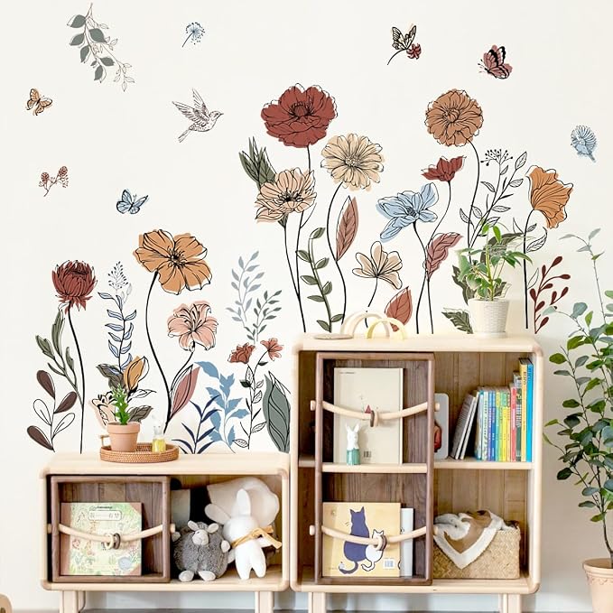 Boho Wildflower Wall Stickers Peel and Stick Floral Wall Decals for Girls Bedroom Living Room Nursery & TV Wall Decor - Image 4
