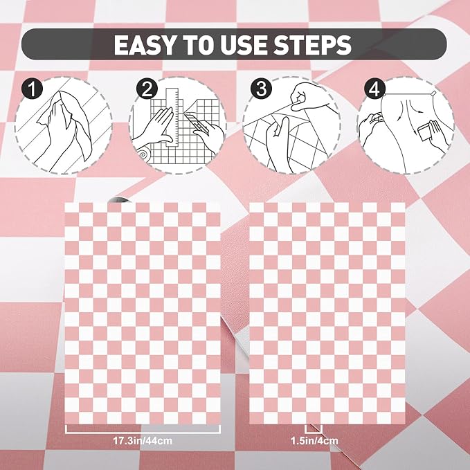 Pink and White Contact Paper Mosaic Checkered Peel and Stick Wallpaper 17.3"x300" Self Adhesive Waterproof Vinyl Roll for Bathroom Kitchen Backsplash Cabinets Shelf Liners Drawers - Image 5