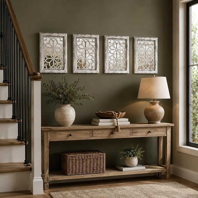 Set of 4 11x15 Inch Rectangular Shatterproof Grey Decorative Wall Mirrors, Boho Farmhouse Rustic Vintage Accent Mirrors for Living Room Bedroom Entryway & Home Decor - Image 5