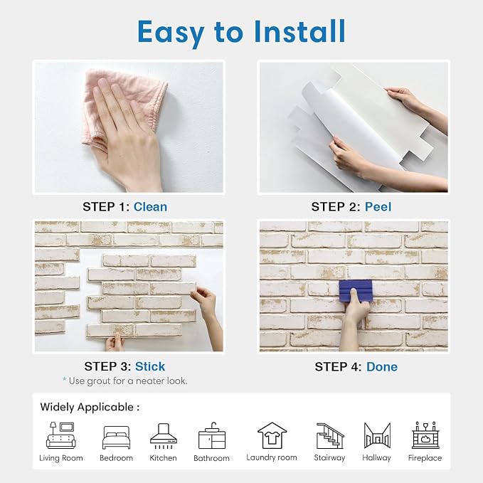 COMSTICKC 3D Faux Brick Wall Panels Peel and Stick, 10 Pcs 15.7" x 11.8 | Beige, Not Real Brick, Thin PVC 3D Fake Brick Decorative Tile Wall Covering for Easy DIY Interior Decor, Cover 12.9 sq ft - Image 8