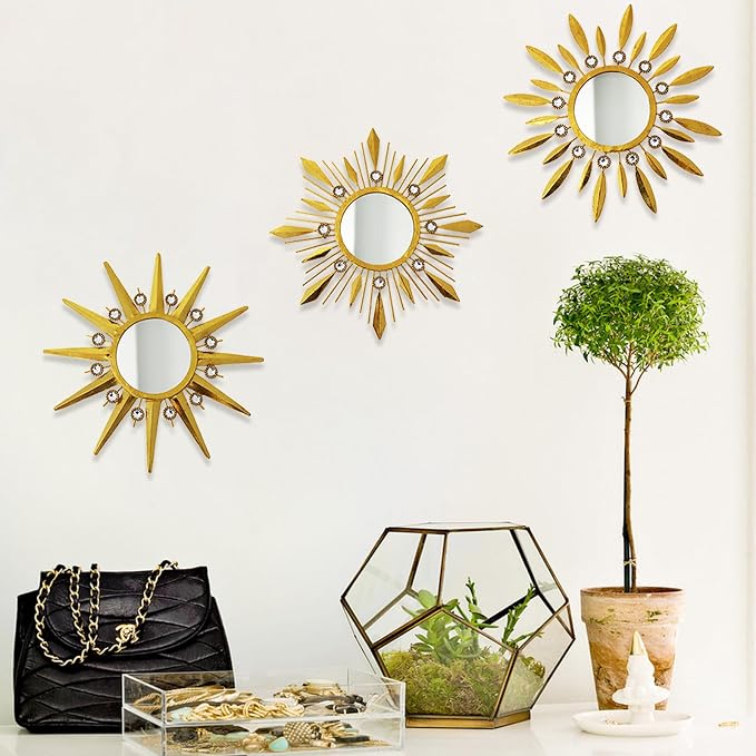 Champagne Gold Round Mirrors for Wall Art Pack of 3 Decorative Mirror - Image 5