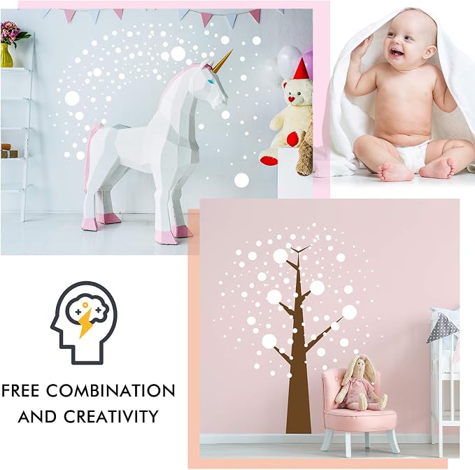 Zonon 264 Pcs White Polka Dot Wall Decals, Circle Vinyl Stickers | Removable Peel and Stick, For Nursery Bedroom Playroom Classroom Decor, Easy Application on Smooth Surfaces, Safe Vinyl - Image 7