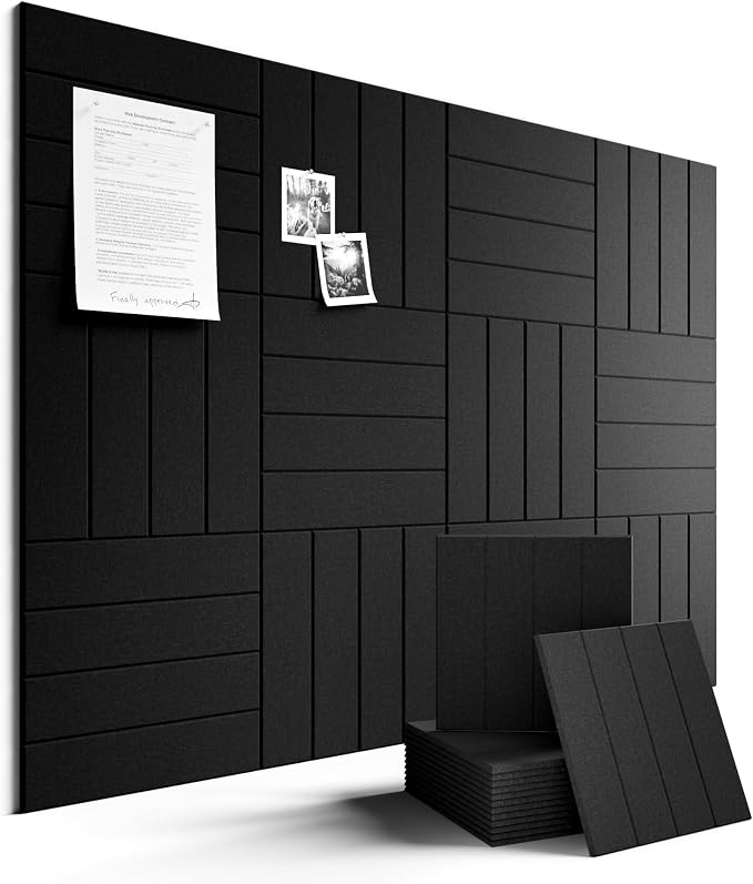 Fluxynara Felt Bulletin Board & Cork Board Alternative, Black | 48" x 36" Pin board, Removable Adhesive Tabs, Easy Install Without Wall Damage, For Home Office Decor by FLUXYNARA
