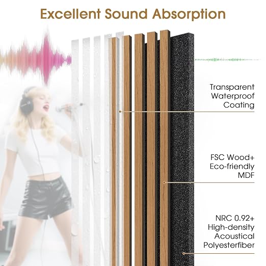 Acoustic Wood Slat Panels, Soundproof Wooden Wall Panels, 3D Fluted Panel for Interior Wall Decor, Living Room, Bedroom (Teak, 106 * 47.2 inch) - Image 3