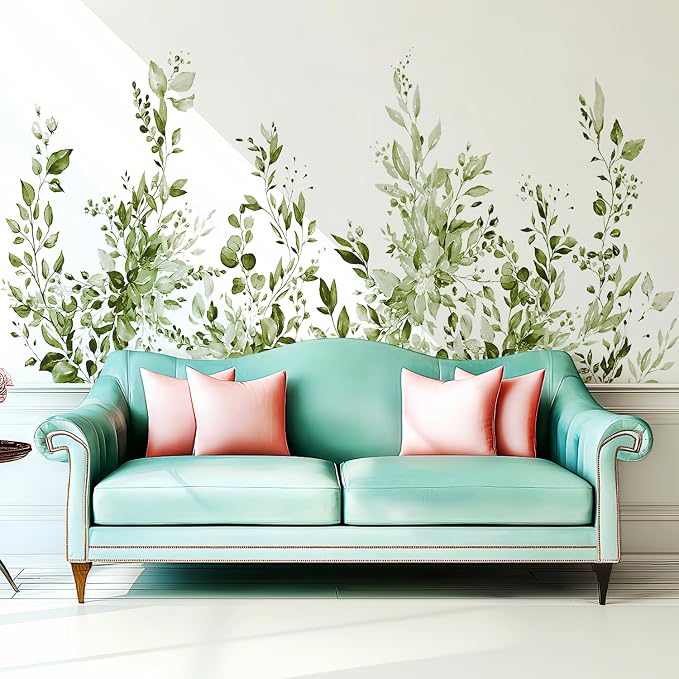 Olive Green Plants Leaves Wall Decals Peel and Stick, Large Floral Flowers Vinyl Wall Stickers, Removable Vine Home Decor Art for Bedroom Living Room Classroom Office - Image 3