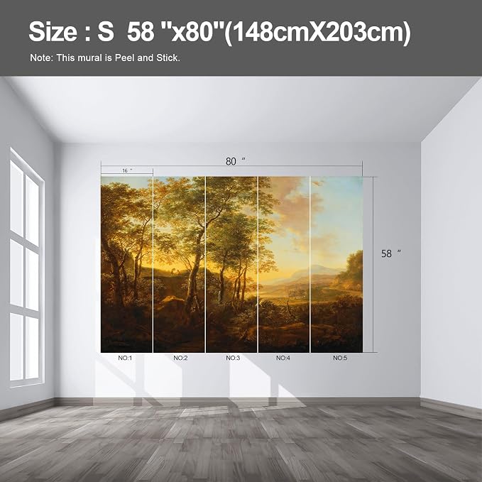 Retro Forest Landscape wall murals Peel and Stick self Adhesive Wallpaper for Bedroom Living Room - 58"x80" - Image 2
