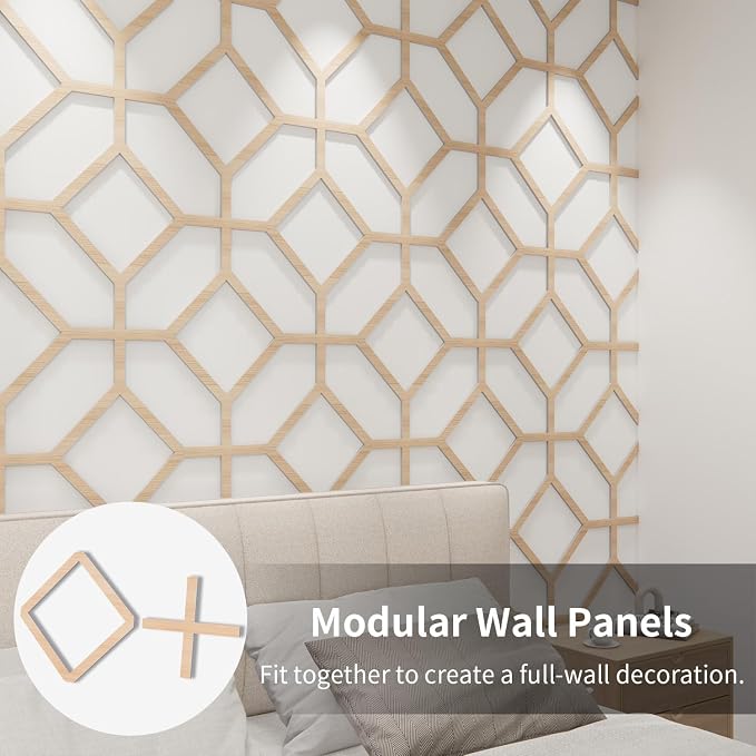 8PCS PVC Modular Decorative Fretwork Wall Panels for Living Room Lobby Bedroom, Cross Grid-Oak Faux Oak Wood Texture - Image 3
